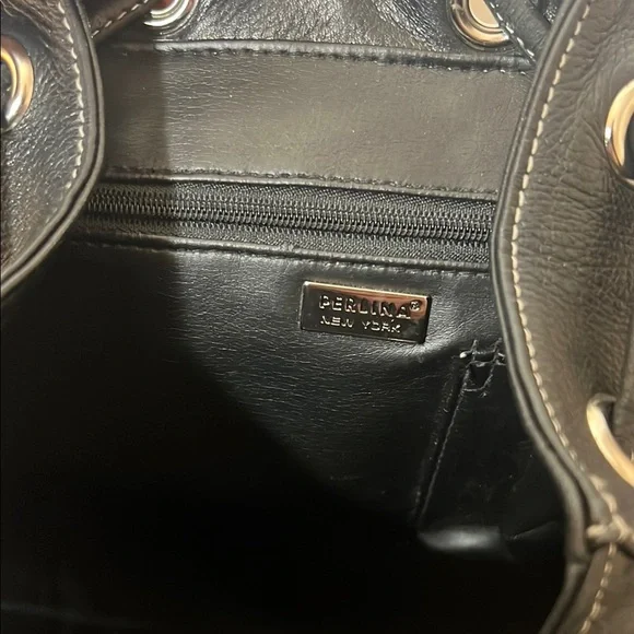 Perlina Black Buttery Smooth Pebbled Leather Backpack - Picture 11 of 14